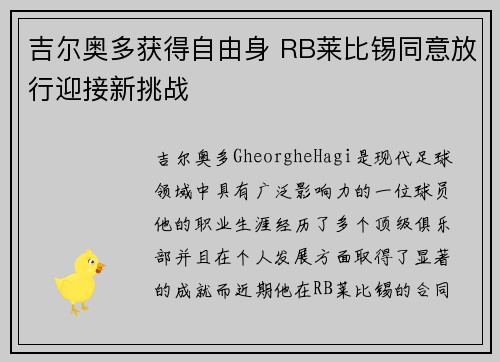 吉尔奥多获得自由身 RB莱比锡同意放行迎接新挑战