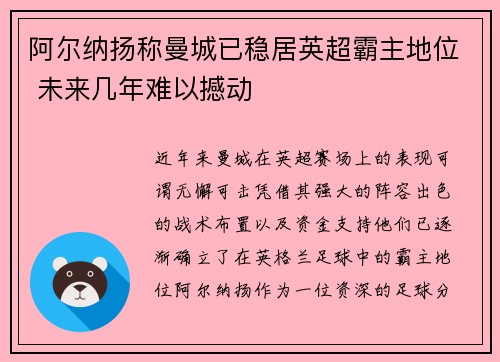 阿尔纳扬称曼城已稳居英超霸主地位 未来几年难以撼动